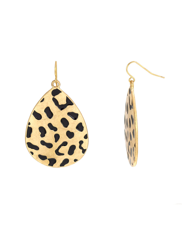 Leopard-Printed Pear Shape Earrings displayed on white background – Dauplaise Jewelry