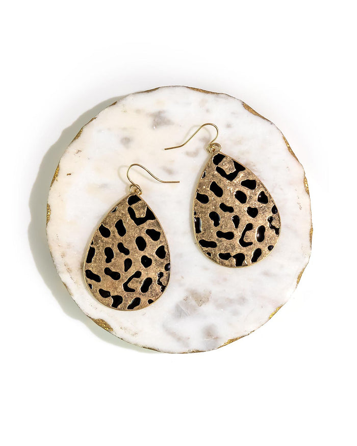 Leopard-Printed Pear Shape Earrings