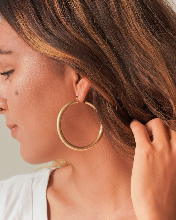 Worn Gold Tubular Hoop Earrings