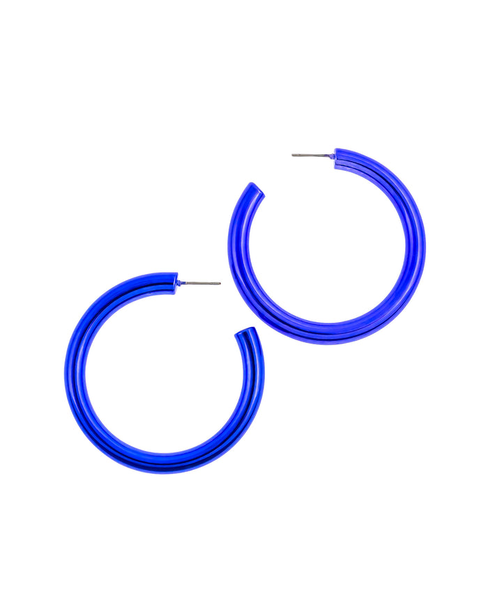 Sydney's Blue Metallic Hoop displayed on white background – Dauplaise Jewelry