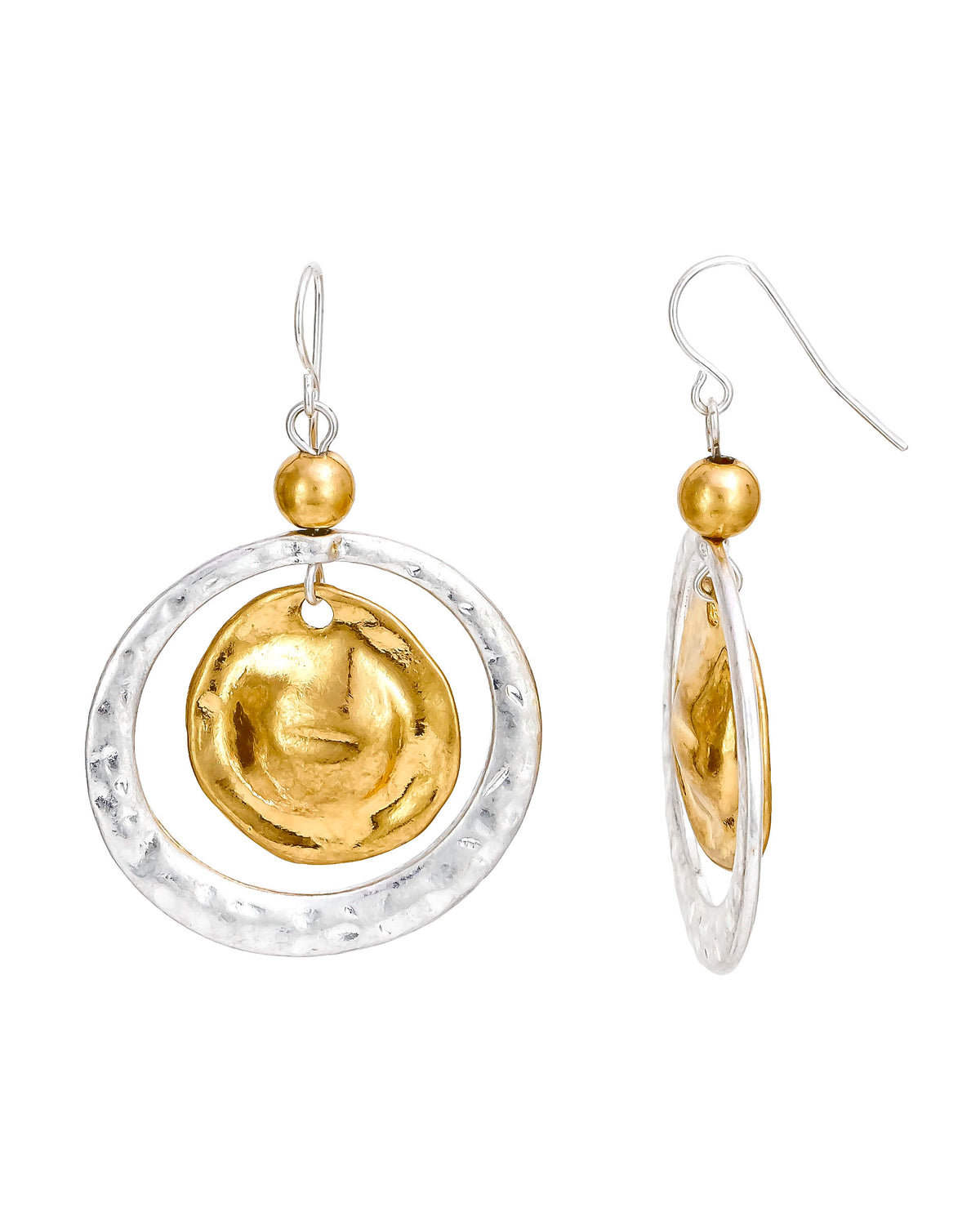 Two-Tone Casual Metal Open Ring Drop Earrings displayed on white background – Dauplaise Jewelry