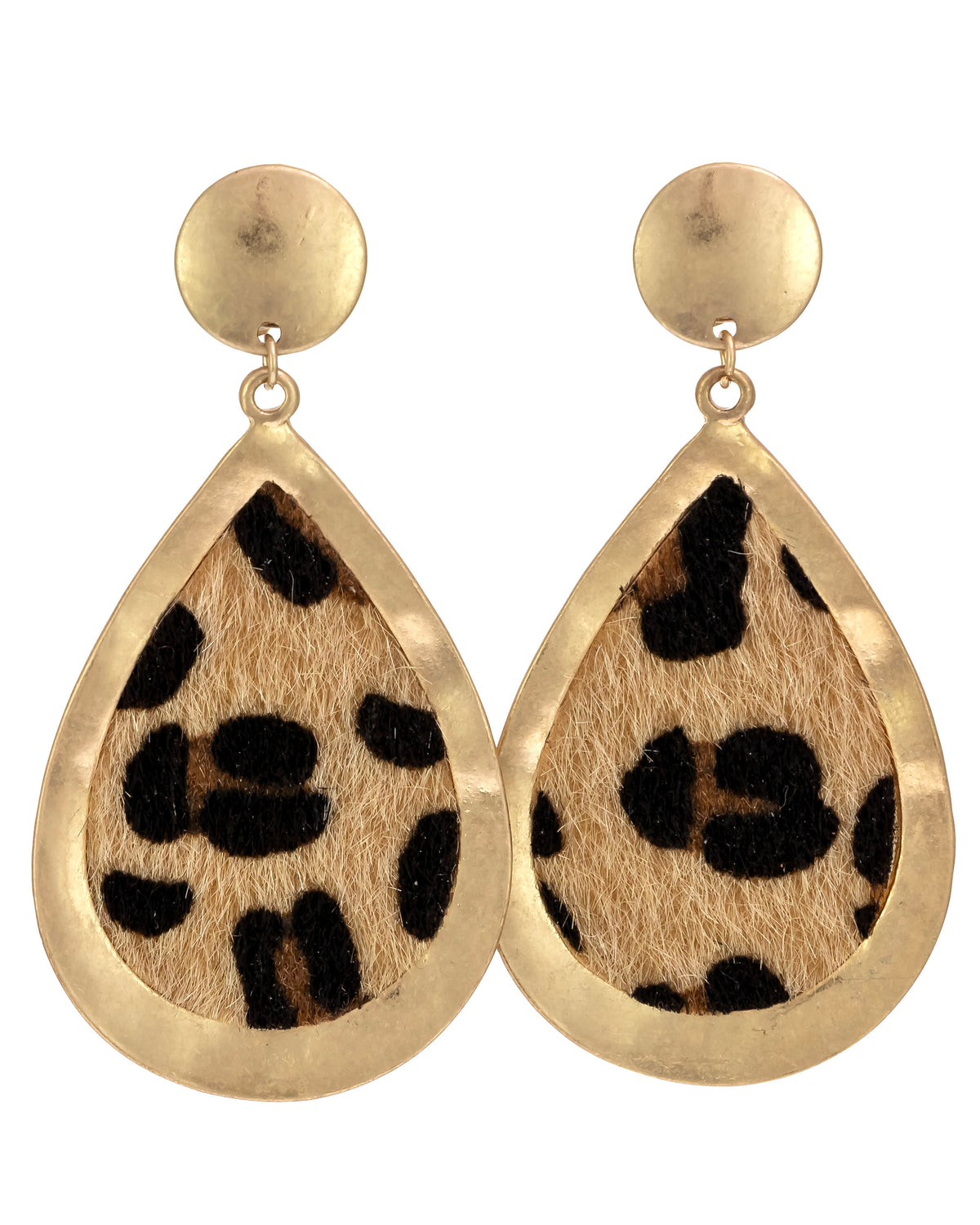 Leopard Tear-Drop Earrings displayed on white background – Dauplaise Jewelry