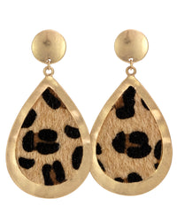 Leopard Tear-Drop Earrings displayed on white background – Dauplaise Jewelry