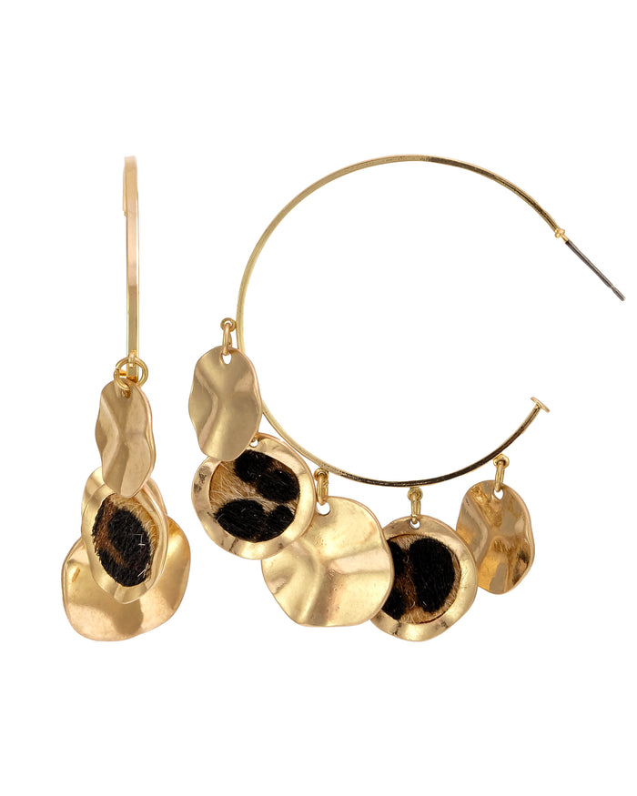 Leopard Luxe Lasso Hoops displayed on white background – Dauplaise Jewelry