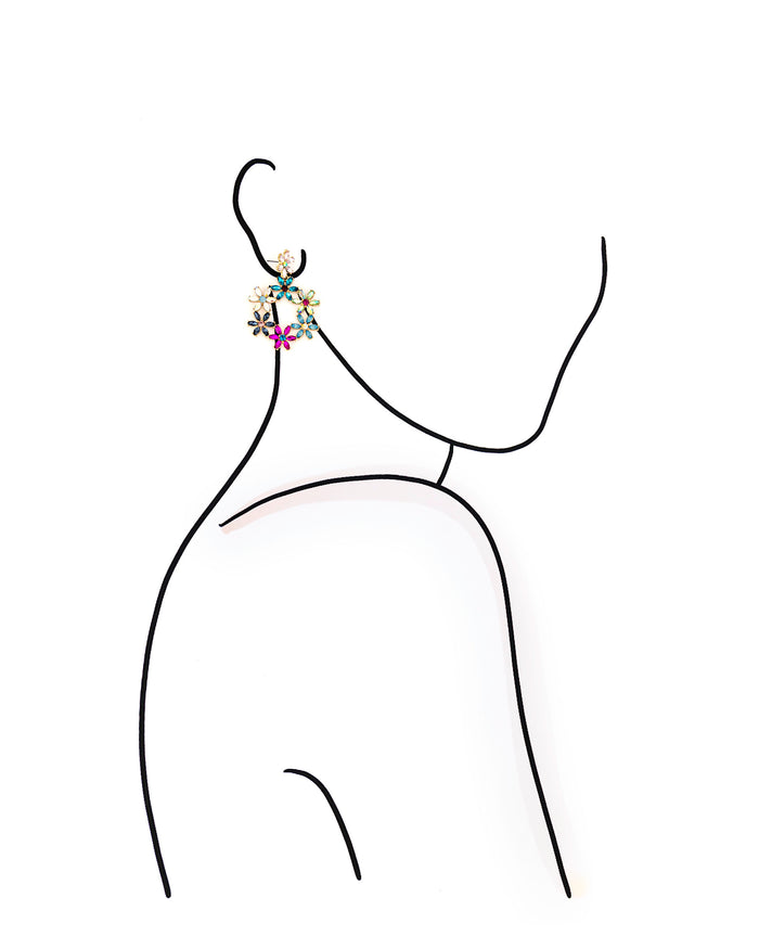 Colorful floral design earrings on a white background