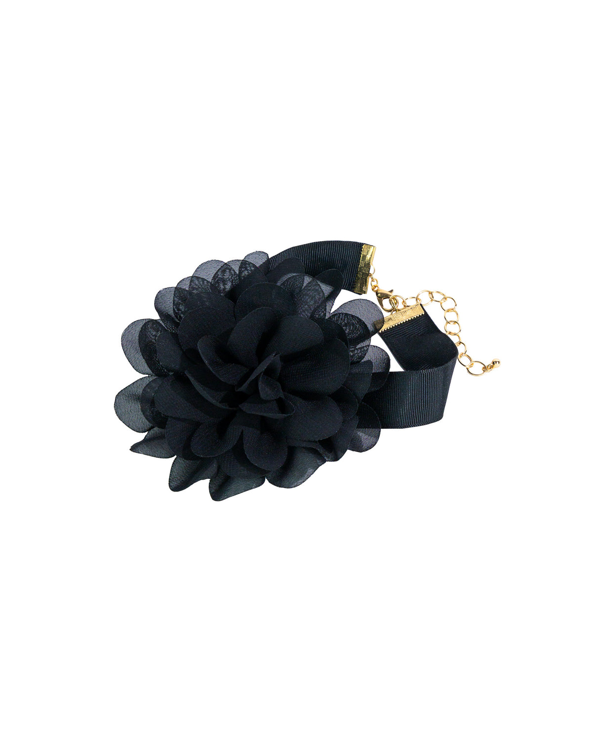 Sydney's Black Chiffon Flower Choker displayed on white background – Dauplaise Jewelry