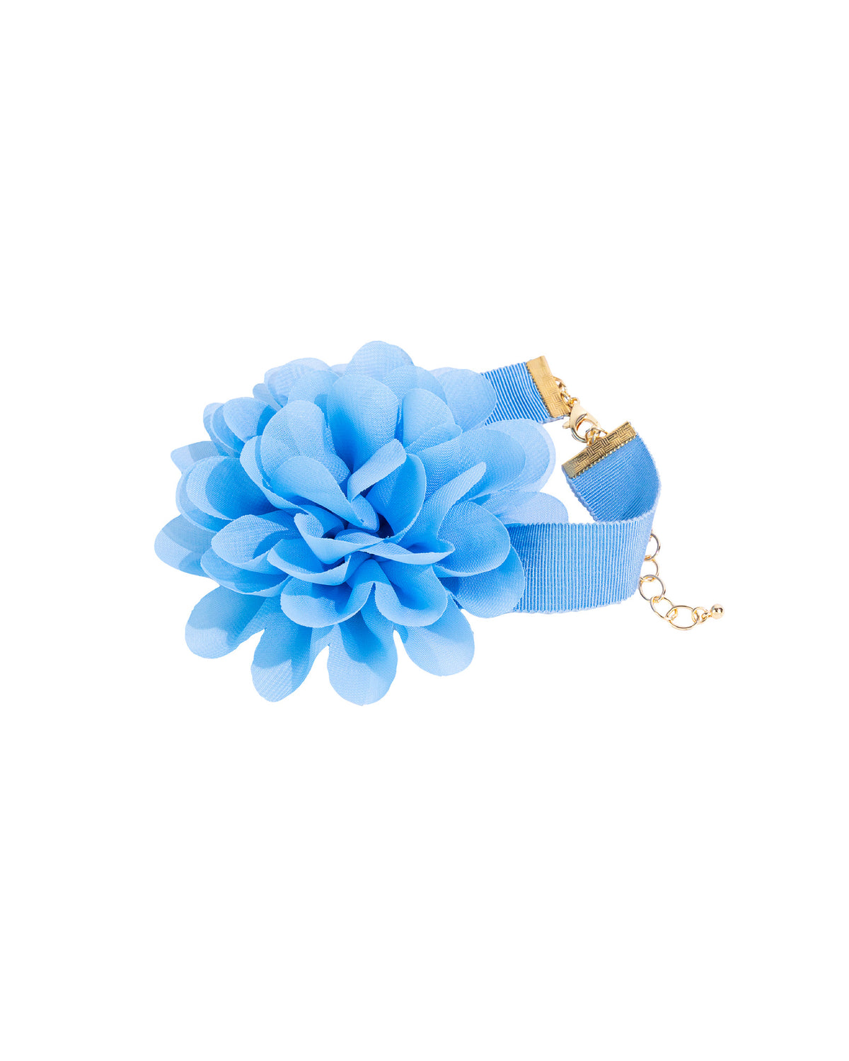 Sydney's Soft Blue Chiffon Flower Choker displayed on white background – Dauplaise Jewelry