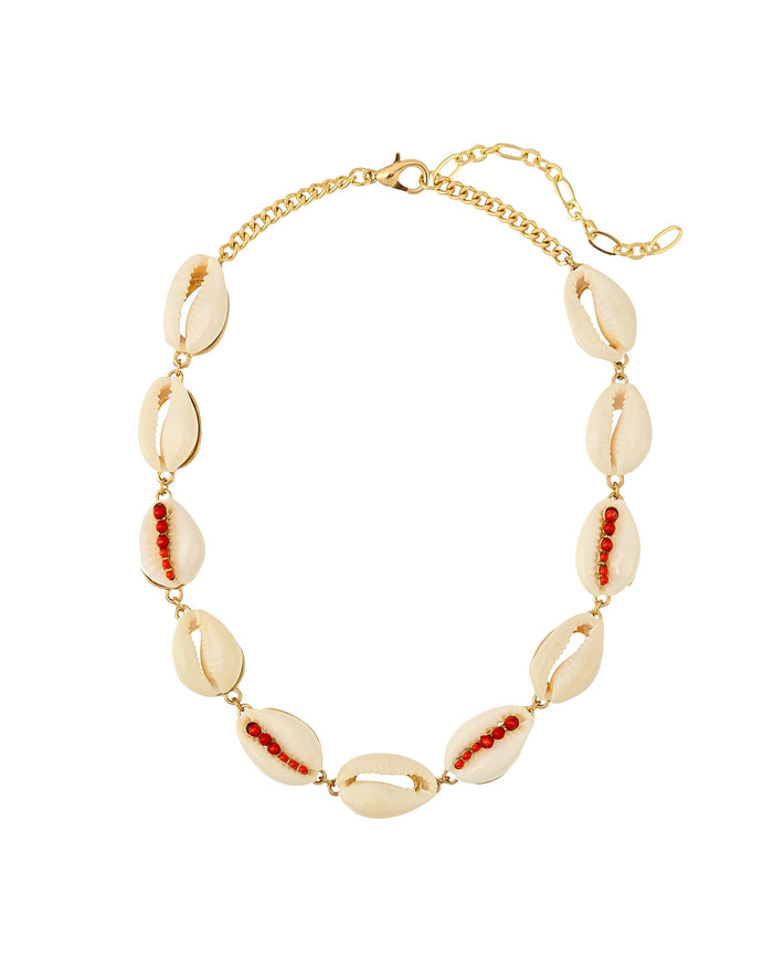 Coral & Shells Necklace displayed on white background – Dauplaise Jewelry
