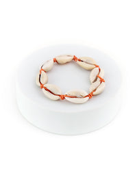 Bracelet made of cowrie shells on a white background