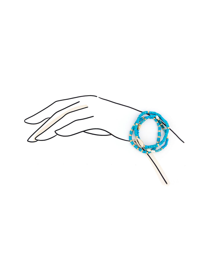 Blue beaded bracelet on a hand illustration against a white background