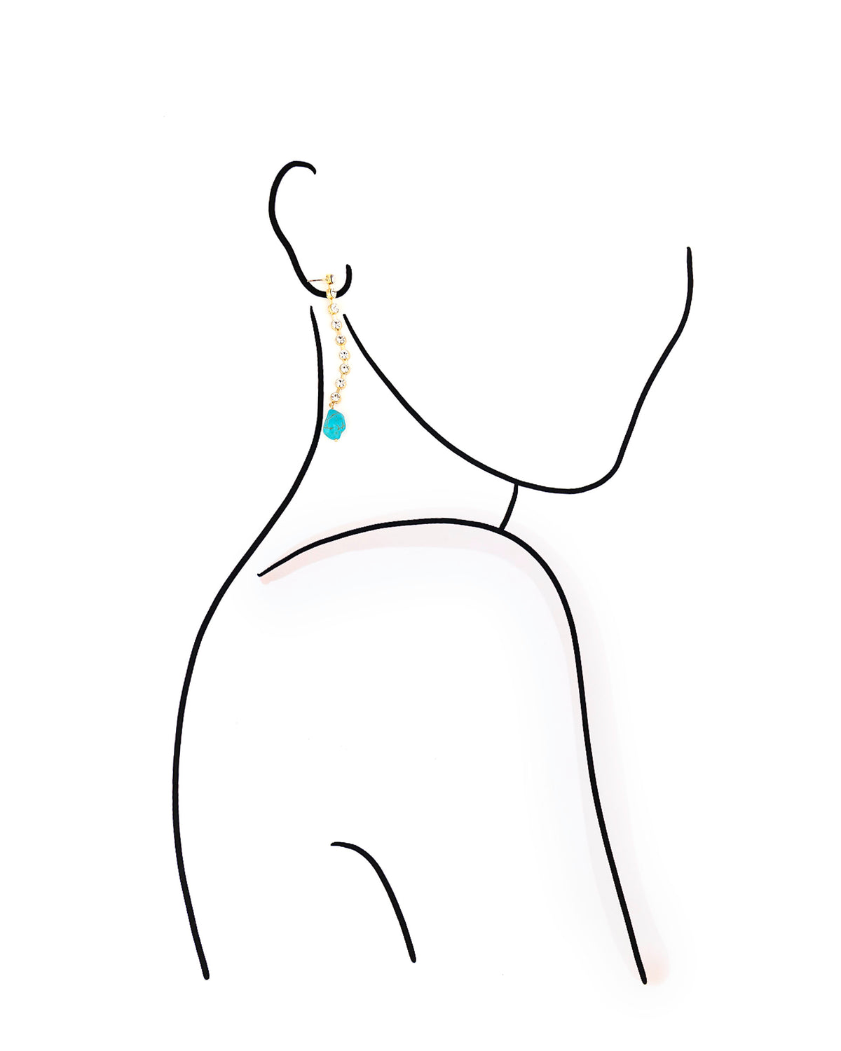 Earring with a blue gemstone on a white background