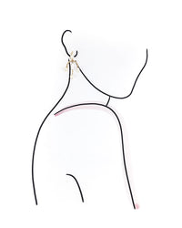 Gold and pearl earrings on a model outline with a white background