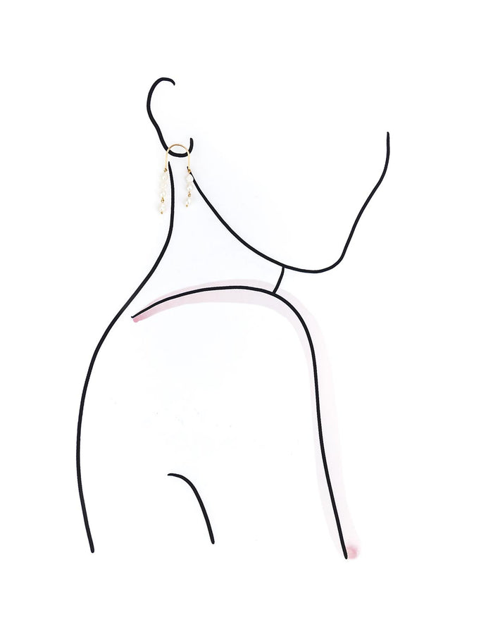 black and white outline of a model wearing gold and pearl earrings