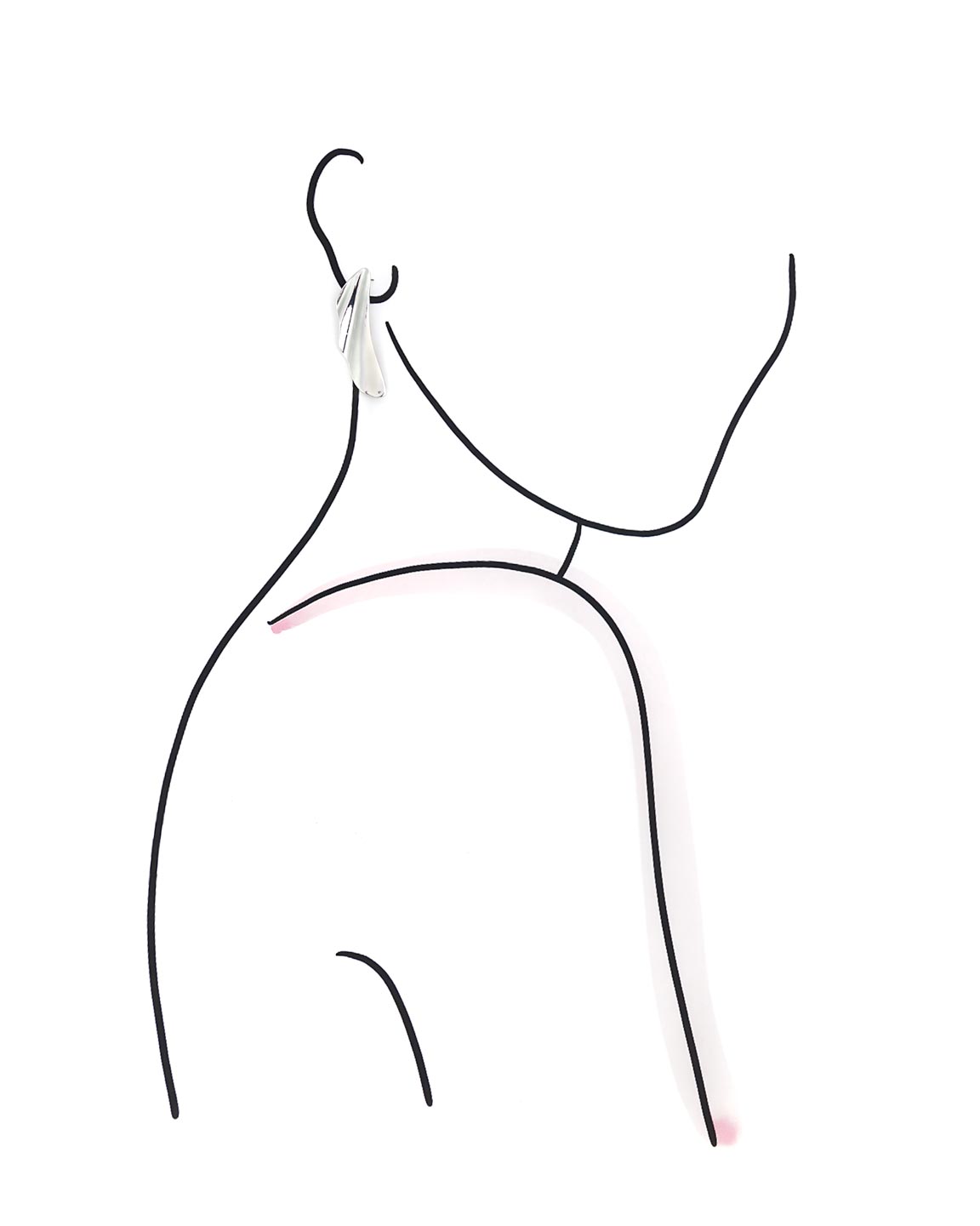 Simplified line drawing of a person wearing silver drop earrings