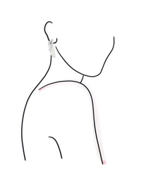 Simplified line drawing of a person wearing silver drop earrings