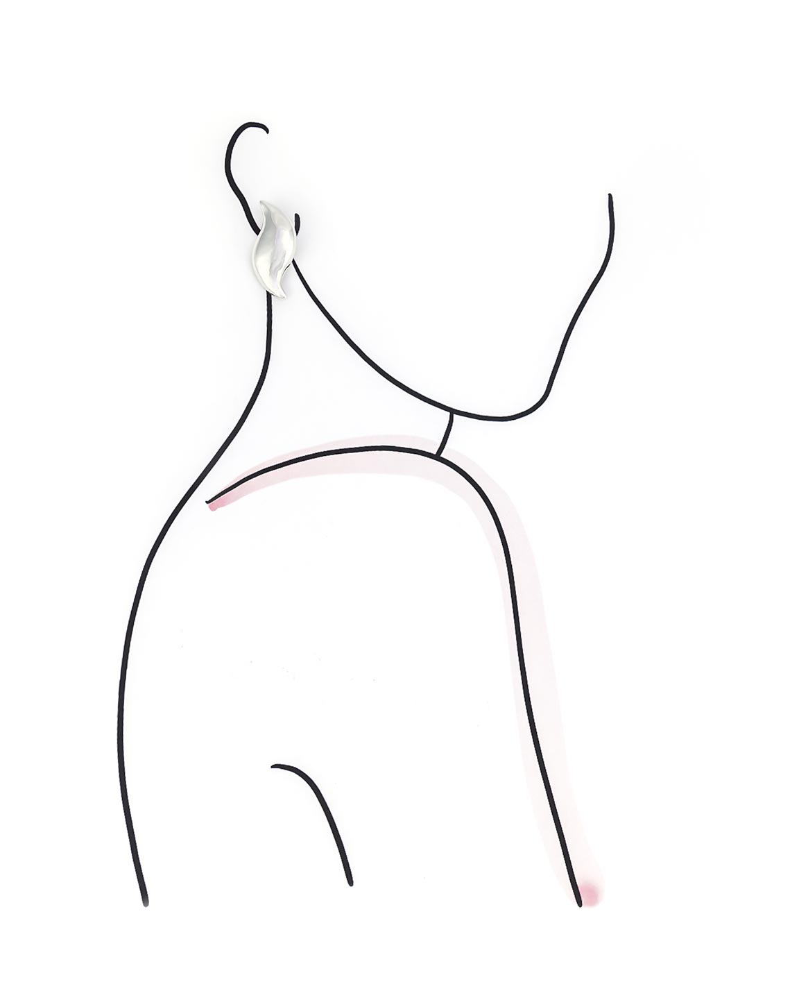 model outline wearing silver S-shaped earrings
