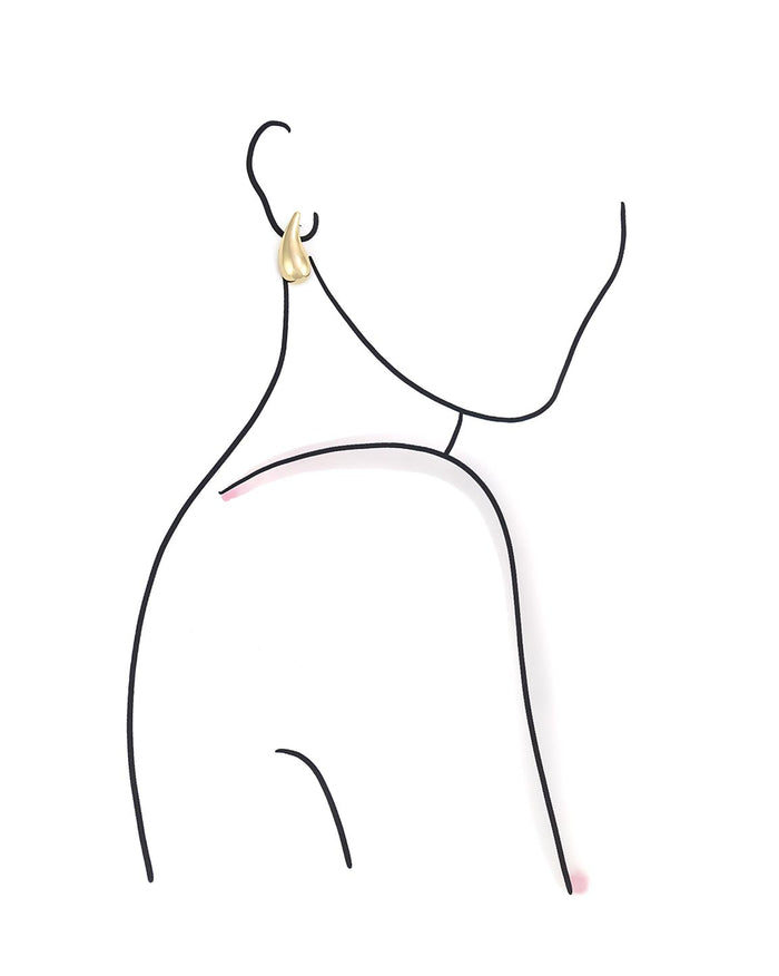 Model outline wearing a gold-tone drop stud earring