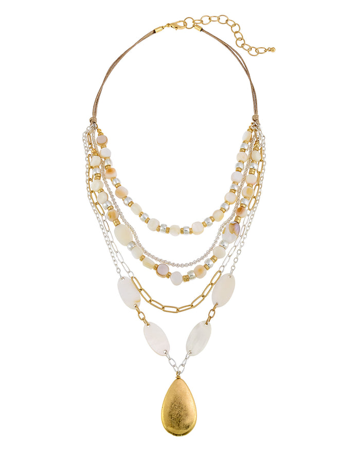 Gilded Elegance Swag Teardrop Necklace displayed on white background – Dauplaise Jewelry