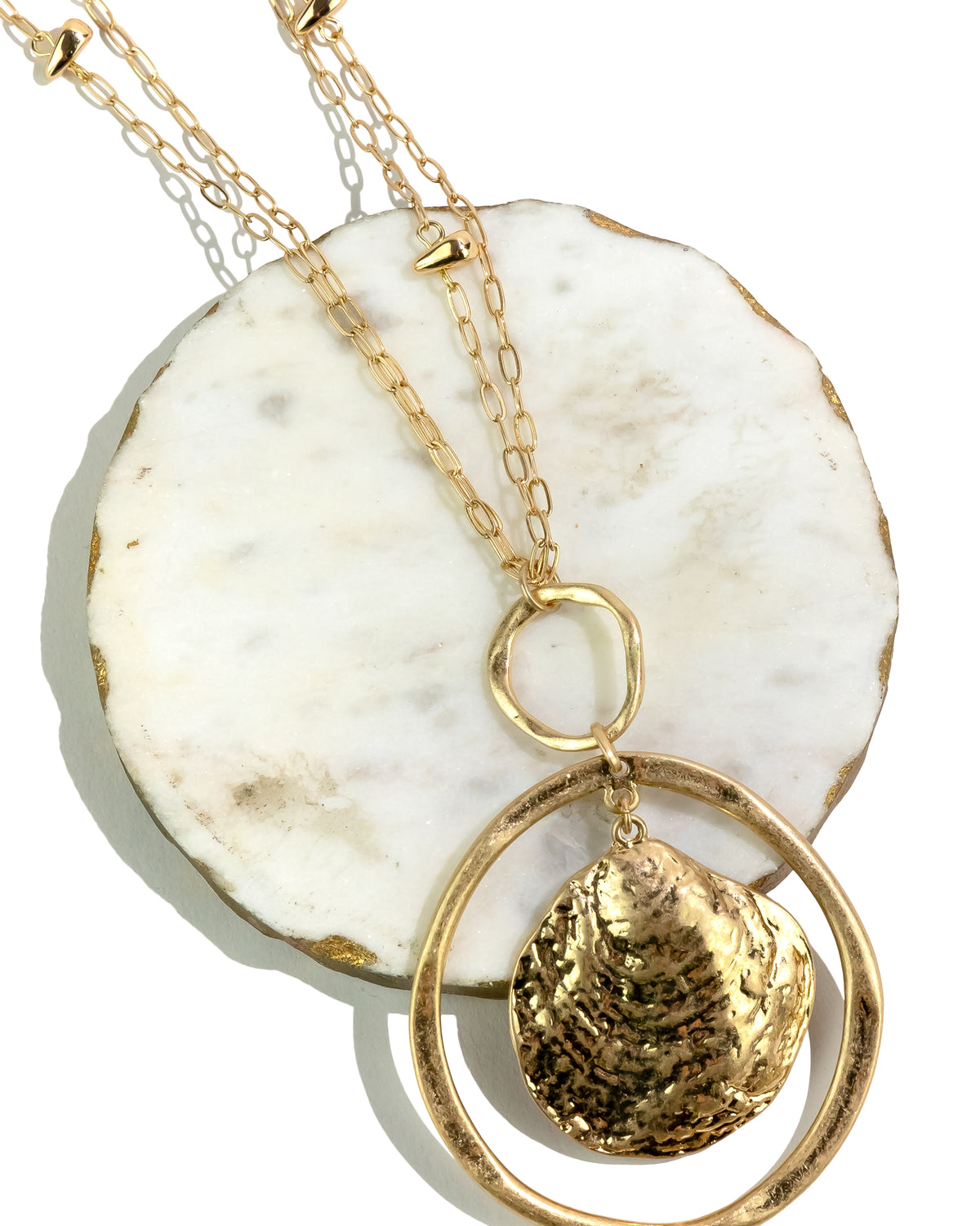 Golden Serenity Orbital Shell Necklace