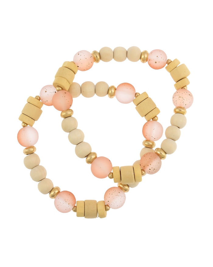 Harmony Glow Neutral Beaded Bracelet displayed on white background – Dauplaise Jewelry