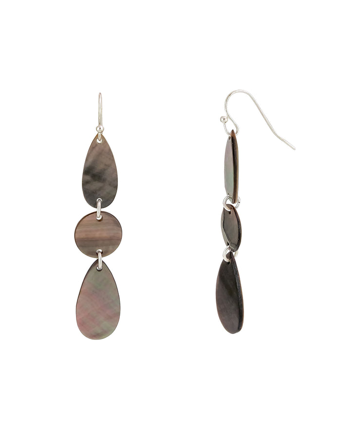 Slate Harmony Shell Triple Drop Earrings displayed on white background – Dauplaise Jewelry