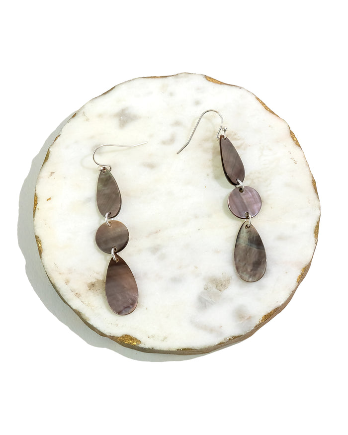 Slate Harmony Shell Triple Drop Earrings