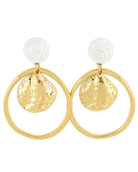 Coastal Glimmer Sea Shell Orbital Earrings displayed on white background – Dauplaise Jewelry