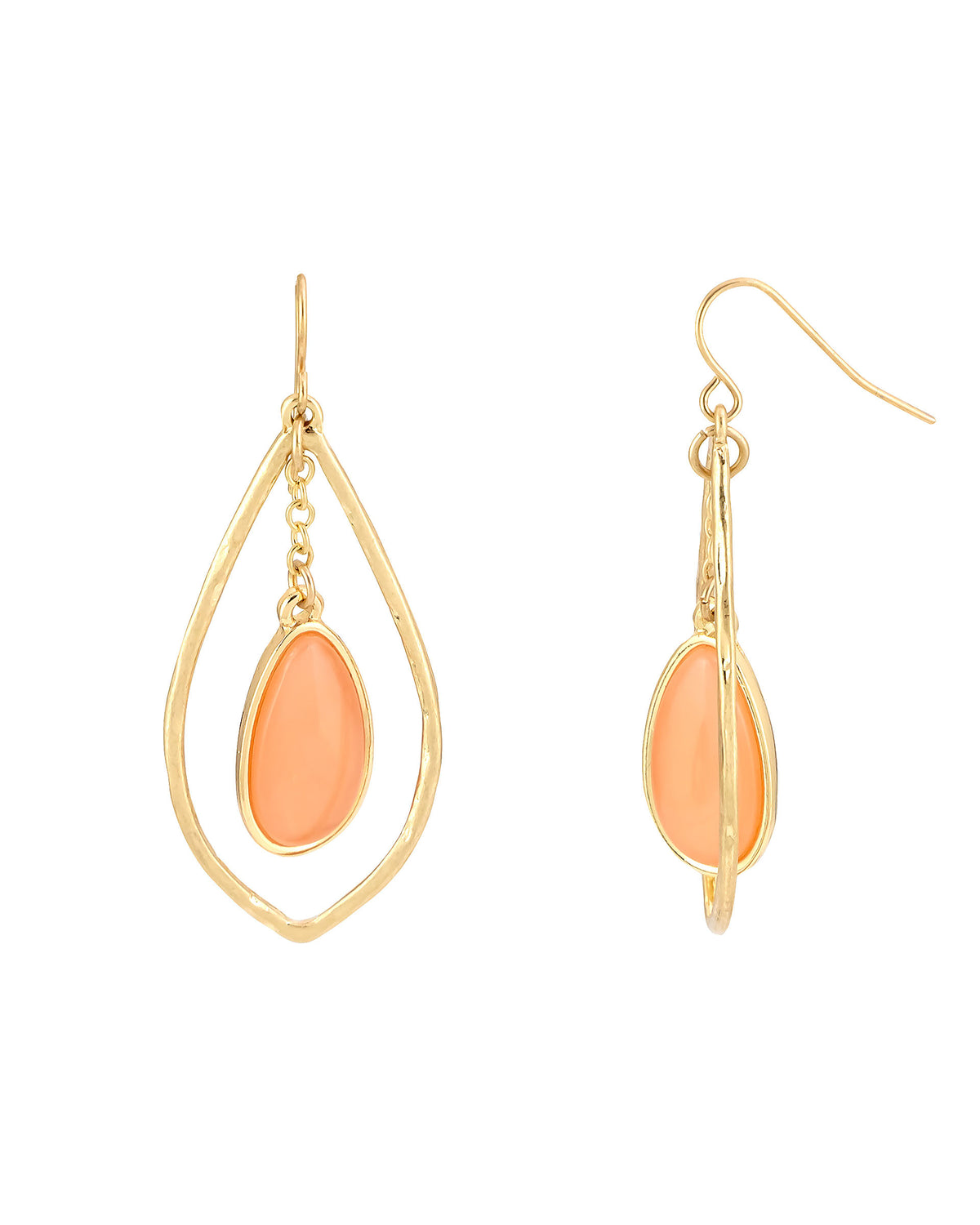 Coral Harmony Teardrop Earrings displayed on white background – Dauplaise Jewelry