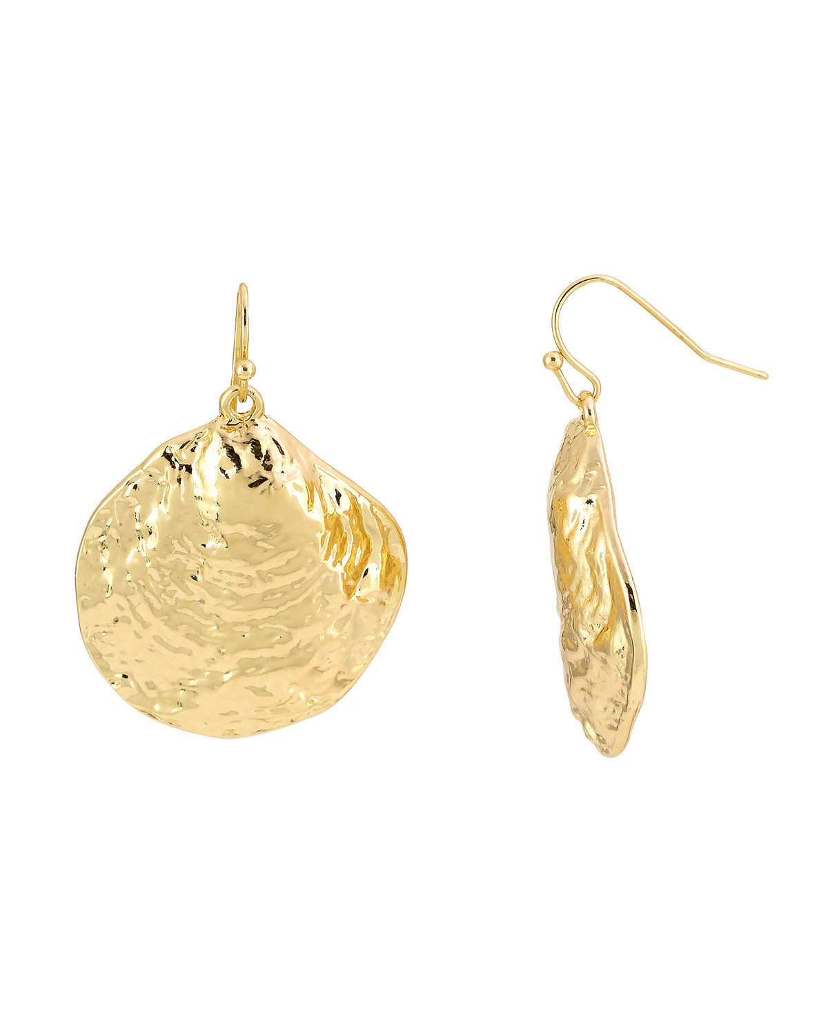Oceanic Glow Gold Shell Earrings displayed on white background – Dauplaise Jewelry