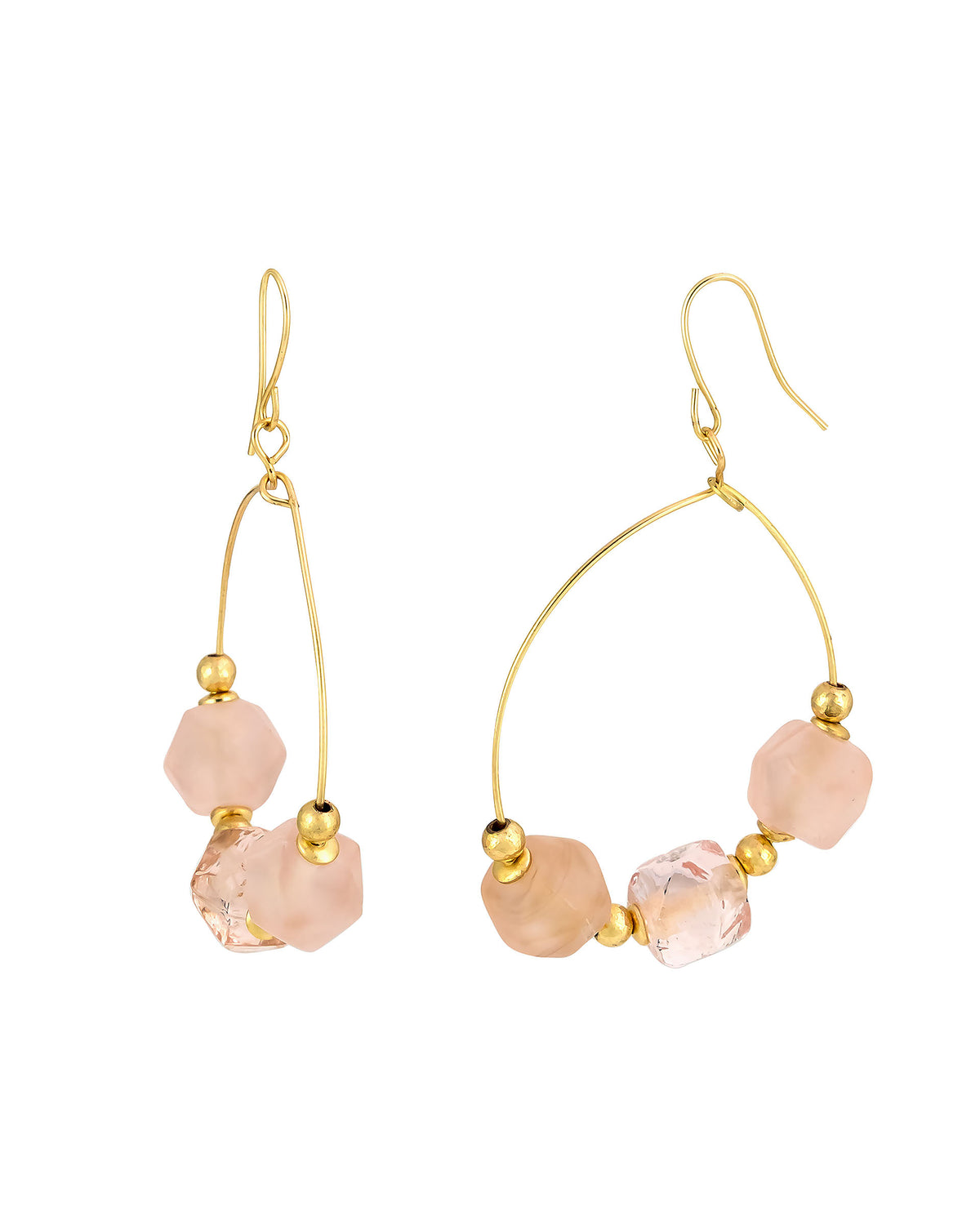 Coral Cascade Gold Hoop Earrings displayed on white background – Dauplaise Jewelry