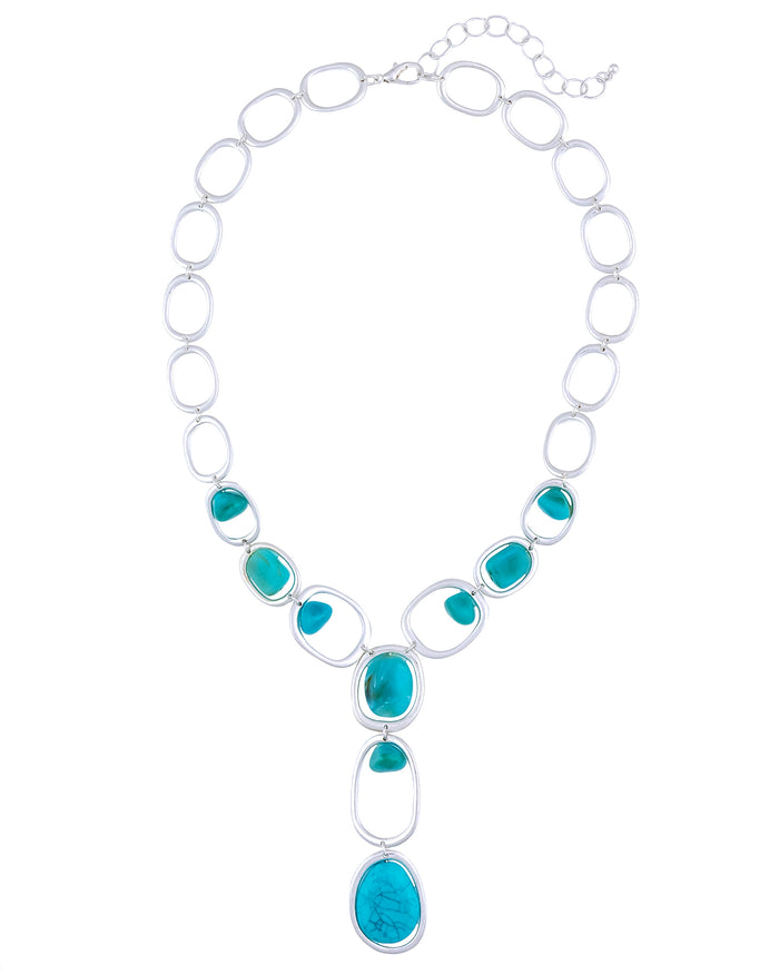 Ocean Breeze Turquoise Cascade Necklace displayed on white background – Dauplaise Jewelry