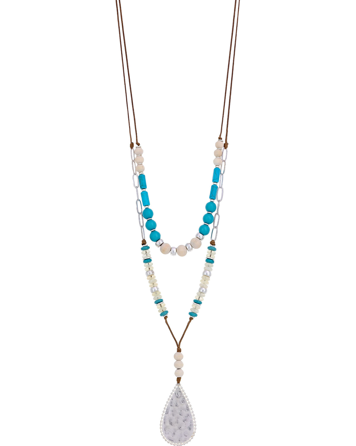 Boho Turquoise Teardrop Harmony Necklace displayed on white background – Dauplaise Jewelry