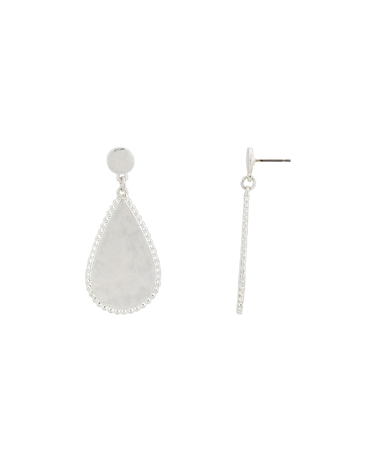Serene Elegance Beaded Teardrop Disc Earrings displayed on white background – Dauplaise Jewelry