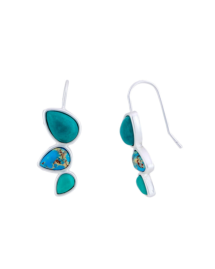 Teardrop Cascade Turquoise Elegance Earrings displayed on white background – Dauplaise Jewelry