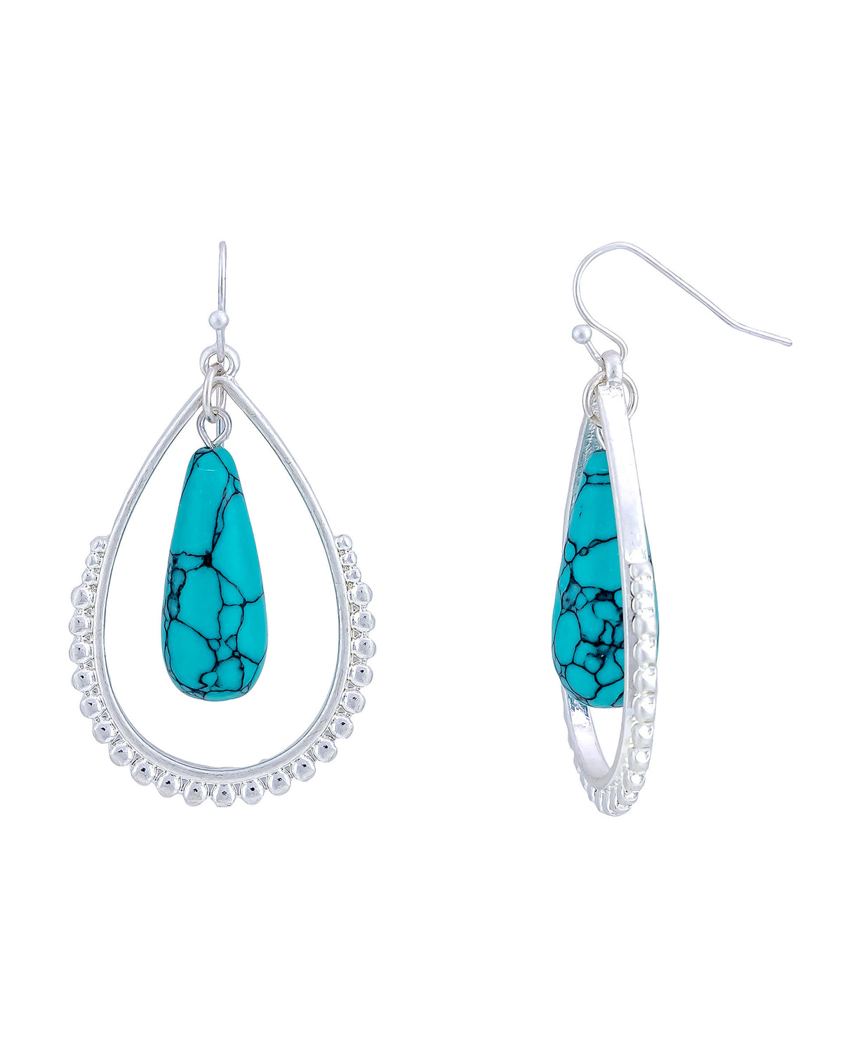 Tranquil Turquoise Teardrop Elegance Earrings displayed on white background – Dauplaise Jewelry