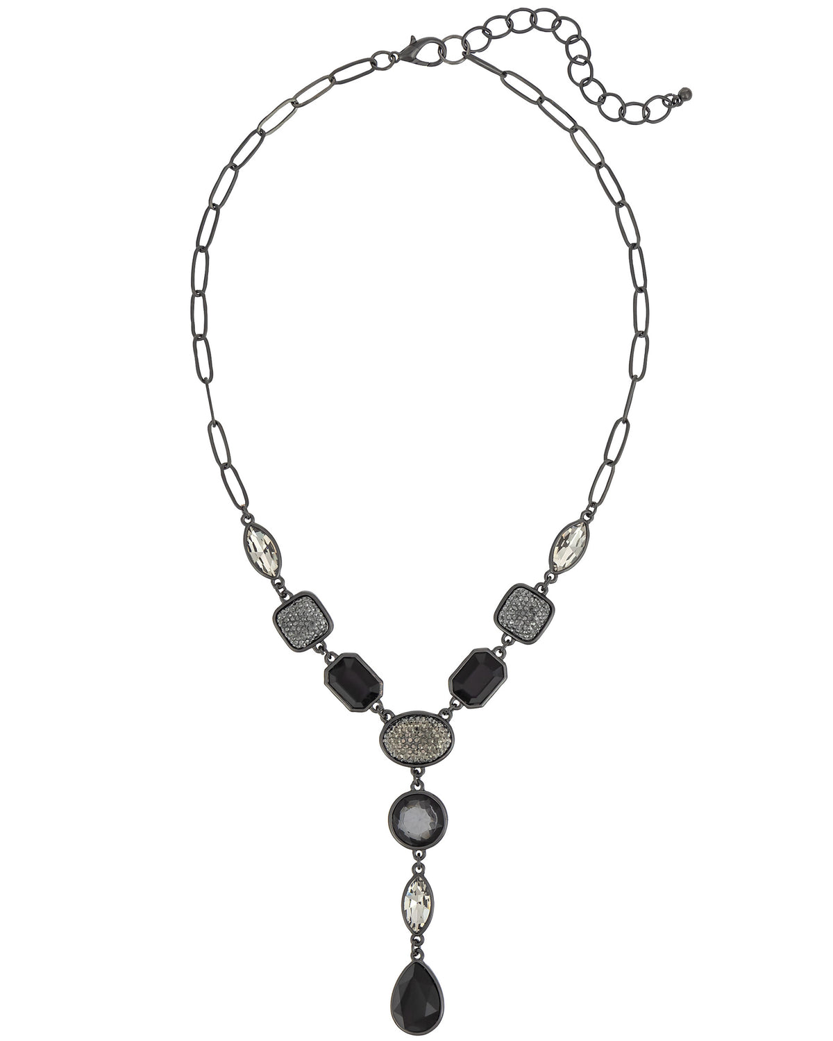 Scarlet Splendor Y-Necklace displayed on white background – Dauplaise Jewelry