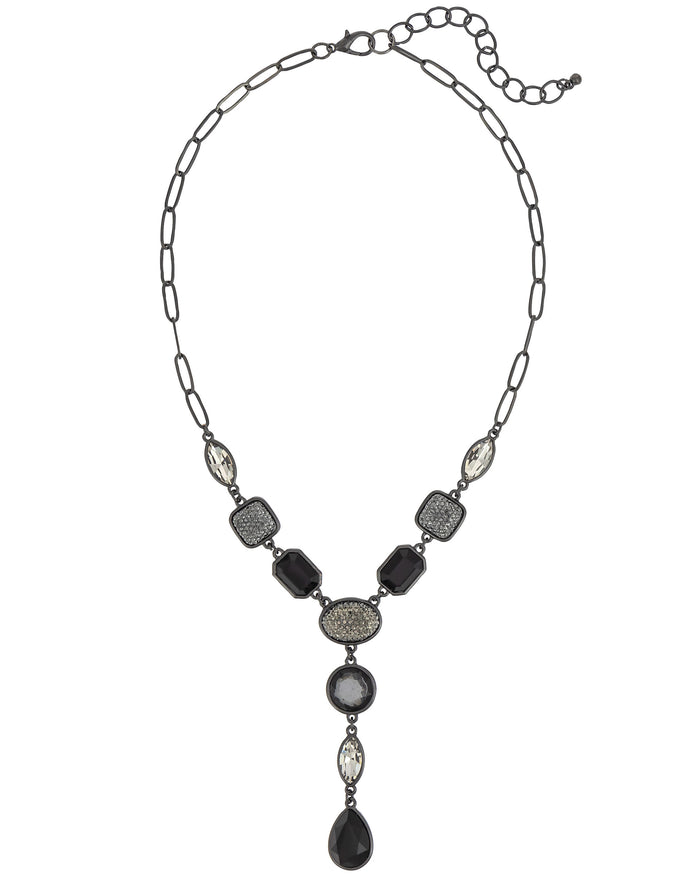 Scarlet Splendor Y-Necklace displayed on white background – Dauplaise Jewelry