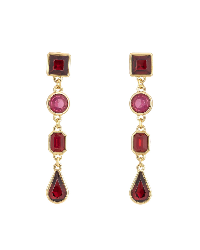 Scarlet Symmetry Earrings displayed on white background – Dauplaise Jewelry