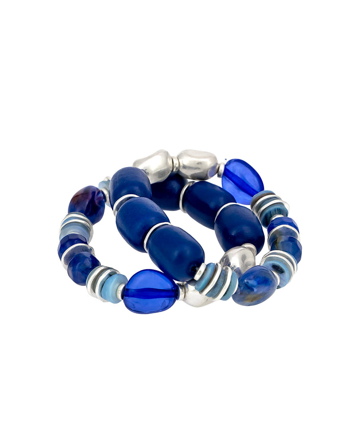 Blue Beaded Bracelet Set displayed on white background – Dauplaise Jewelry