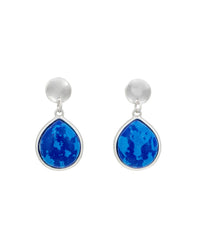 Blue Stone Teardrop Stud Earrings displayed on white background – Dauplaise Jewelry