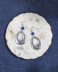 Silver-Tone Oval Drop Earrings with Blue Bead Accent