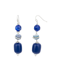 Blue Beaded Drop Earrings displayed on white background – Dauplaise Jewelry