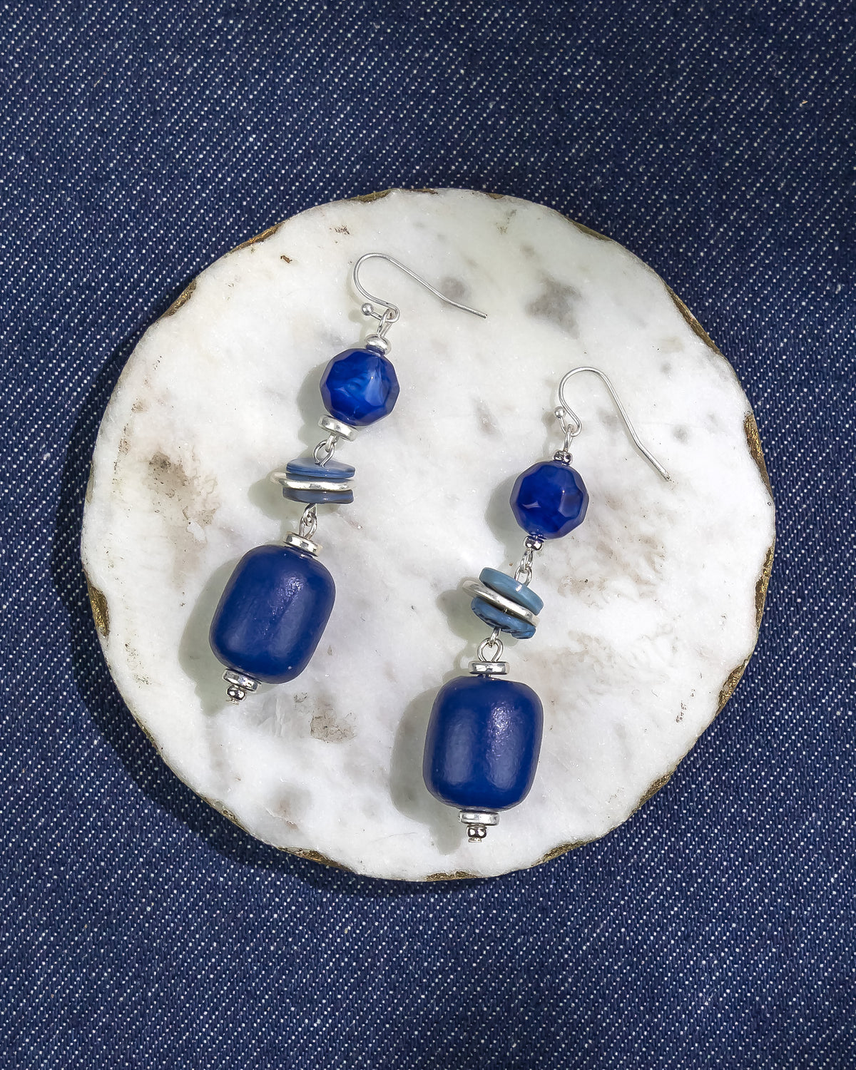 Blue Beaded Drop Earrings