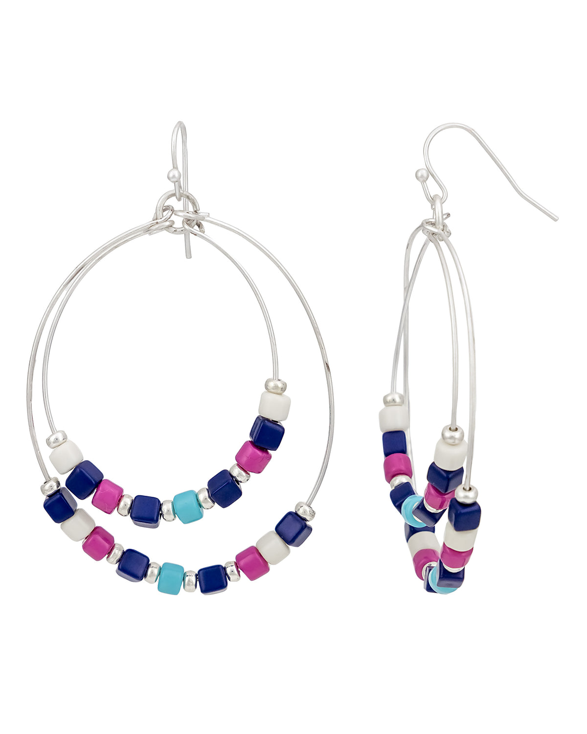 Multicolor Beaded Double Hoop Earrings displayed on white background – Dauplaise Jewelry
