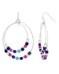 Multicolor Beaded Double Hoop Earrings displayed on white background – Dauplaise Jewelry