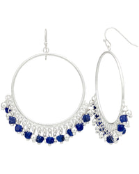 Blue Beaded Hoop Earrings displayed on white background – Dauplaise Jewelry
