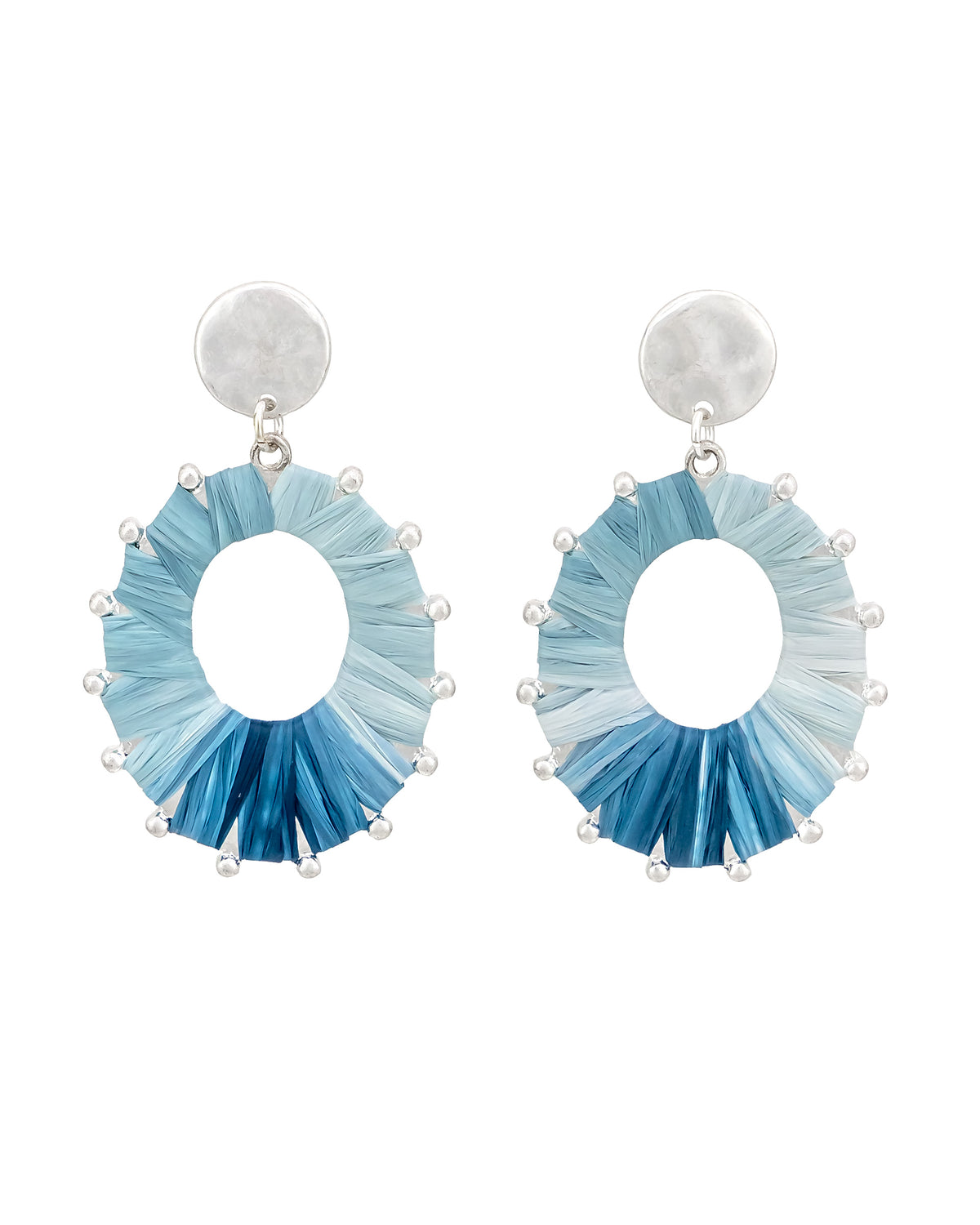 Blue Ombre Circle Stud Earrings displayed on white background – Dauplaise Jewelry
