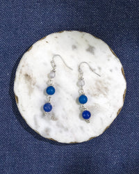 Blue and White Beaded Drop Earrings
