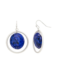 Blue Stone Drop Earrings with Silver Hoop Accents displayed on white background – Dauplaise Jewelry