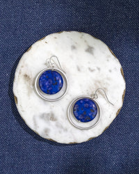 Blue Stone Drop Earrings with Silver Hoop Accents